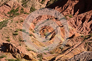 Colored earths in Skazka, or Fairytale, canyon. Tosor village. Issyk-Kul region. Kyrgyzstan