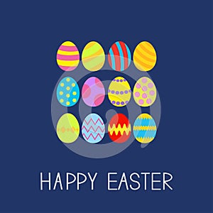 Colored Easter egg set composition Card Flat design