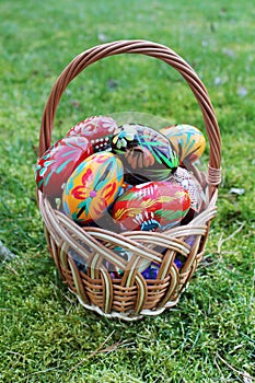 Colored easter eggs in basket