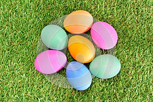 Colored easter eggs in grass