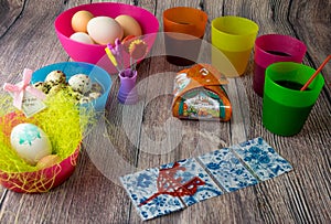 Colored Easter eggs table decoration