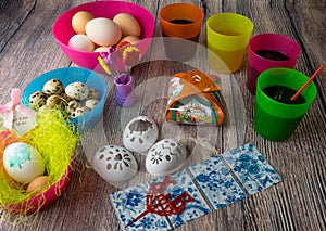 Colored Easter eggs table decoration