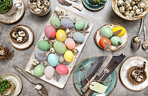 Colored Easter eggs table decoration