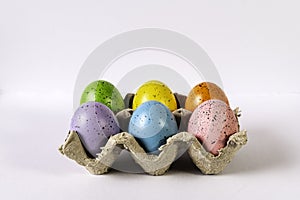 Colored Easter eggs on white background