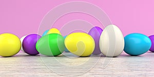 Colored Easter Eggs Wooden Table