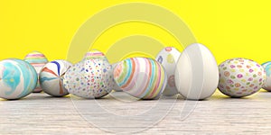 Colored Easter Eggs Wooden Table