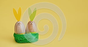 Colored easter eggs. yellow background