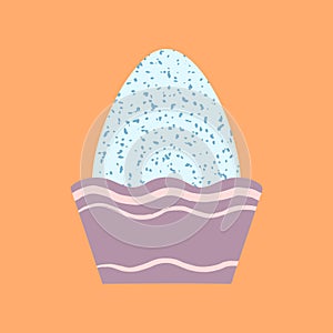 Colored egg in cup vector illustration. Easter meal decor. Painted checkerboard blue egg served in egg holder decorated