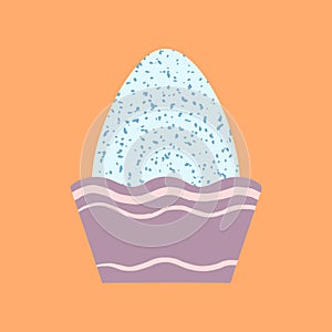 Colored egg in cup vector illustration. Easter meal decor. Painted checkerboard blue egg served in egg holder decorated