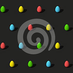 Colored eggs on the black background for Easter. Seamless pattern. 3d illustration