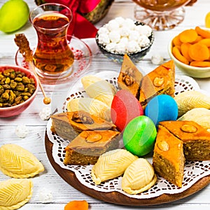 Colored eggs, wheat springs and sweet pastry for Novruz Holiday in Azerbaijan