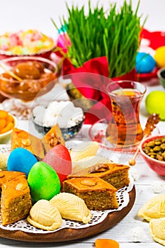 Colored eggs, wheat springs and sweet pastry for Novruz Holiday in Azerbaijan