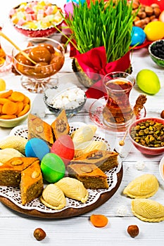 Colored eggs, wheat springs and sweet pastry for Novruz Holiday in Azerbaijan