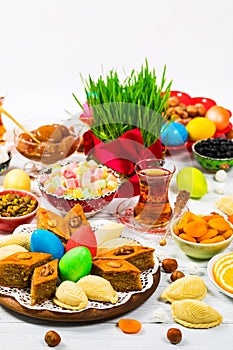 Colored eggs, wheat springs and sweet pastry for Nowruz Holiday in Azerbaijan