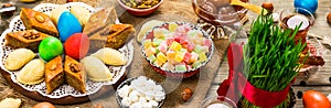 Colored eggs, wheat springs and sweet pastry for Nowruz Holiday in Azerbaijan