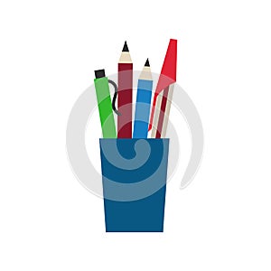 Colored engineering office pens and pencils vector illustration