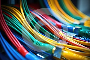 colored ethernet cables plugged into a server
