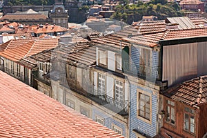 Colored facades and roofs of houses in Porto.