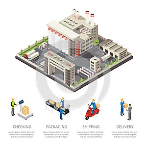 Colored Factory Isometric Composition