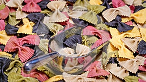 Colored Farfalle Pasta bow tie pasta background