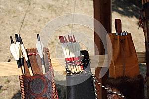 Colored feathers for arrows in a quiver