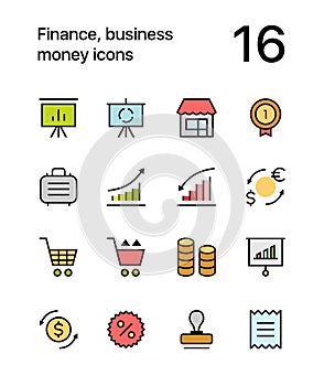 Colored Finance, business, money icons for web and mobile design pack 4