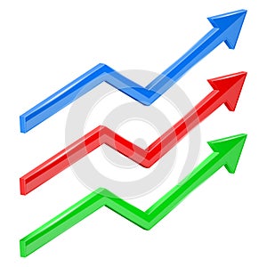 Colored financial up moving arrows. Rising trend