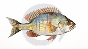 Scientific Illustration Of A Colorized Bluegill Fish On White Background