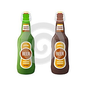 Colored flat couple beer bottles lightning stopper illustration