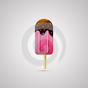 Colored flat icon, vector design with shadow. Eskimo on stick with chocolate glaze. Illustration of dessert, dairy ice cream