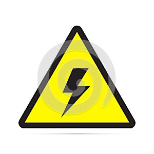 Colored flat icon, vector design with shadow. High voltage triangular warning sign