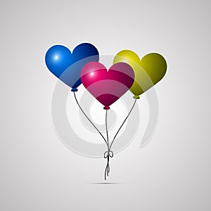 Colored flat icon, vector design with shadow. Set of flying Birthday Heart balloons. photo