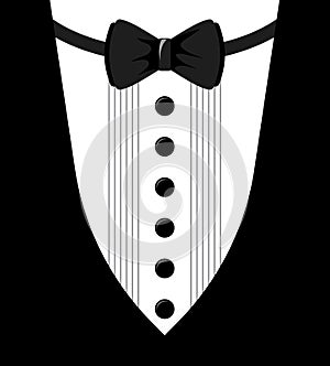 Colored flat vector design. Black and white bow tie tuxedo.