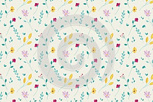 Colored floral pattern on a yellow background. Summer flowers