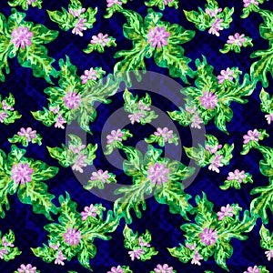 Colored flowers on a dark background. Seamless vector pattern.