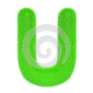 Colored, fluffy, hairy letter U. 3D rendering
