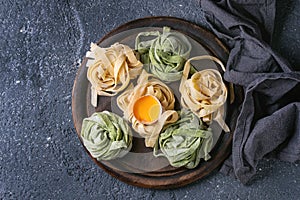 Colored fresh homemade pasta tagliatelle