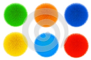 Colored Fur Hair Balls. 3d Rendering