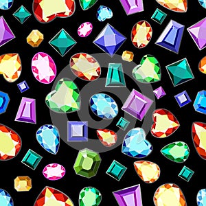Colored gems of different cut. A pattern of colored gemstones o