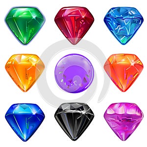 Colored gems game interface set