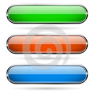 Colored glass 3d buttons with chrome frame. Oval icons