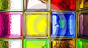 Colored glass blocks. Colorful glass blocks panel for background pattern.
