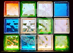 Colored glass blocks in the window