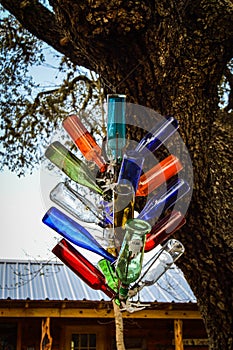 Colored glass bottle tree ornament