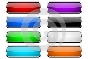 Colored glass button. Shiny rectangle 3d web icons