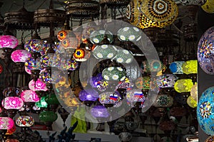 Colored glass lanterns. Turkish glass lanterns at the bazaar