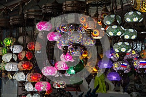 Colored glass lanterns. Turkish glass lanterns at the bazaar