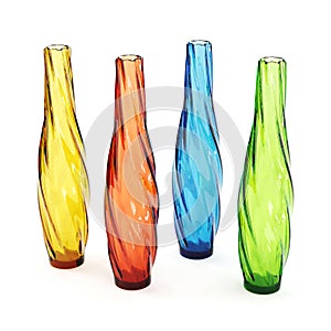 Colored glass vases, isolated on white.