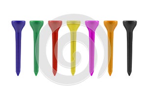 Colored golf tees isolated on a white background with clipping p