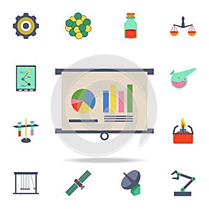 colored graphical indicators on the presentation icon. Detailed set of colored science icons. Premium graphic design. One of the